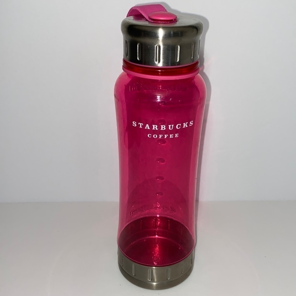 Starbucks pink tumbler screw top nylon strap 18 oz metal plastic preowned 2006